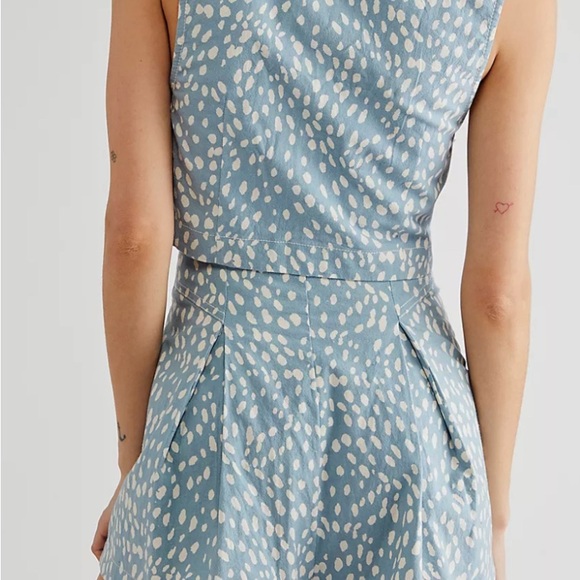 NWOT Free People Bennett Lace Up Tie Dot Shorts Cloud Blue White - Picture 2 of 2